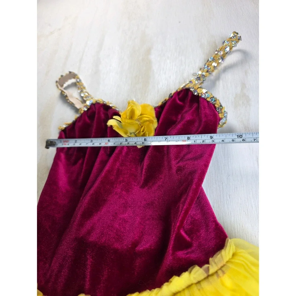 Kids Dance Tutu Leotard Dress Velvet Sequin Fairy Ballet Costume Magenta Yellow